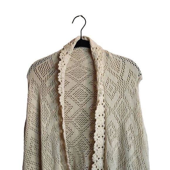 Rebecca Elliot NWOT Crochet Lace Cream Sleeveless Boho Cardigan Perfect Fall Lay - Picture 3 of 12